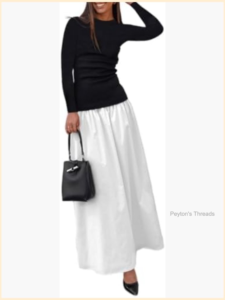 Long Sleeve Patchwork A-Line Maxi Dress Fall Winter Beach